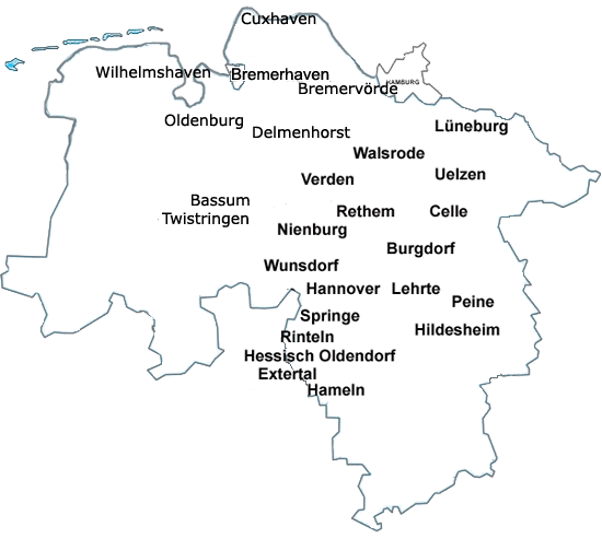 Karte von Niedersachsen